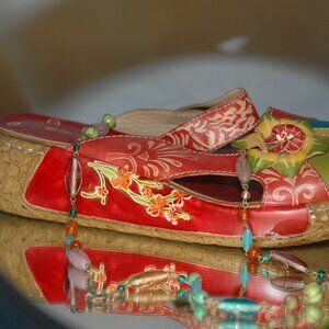 Socofy Leather Mule Heeled Sandals